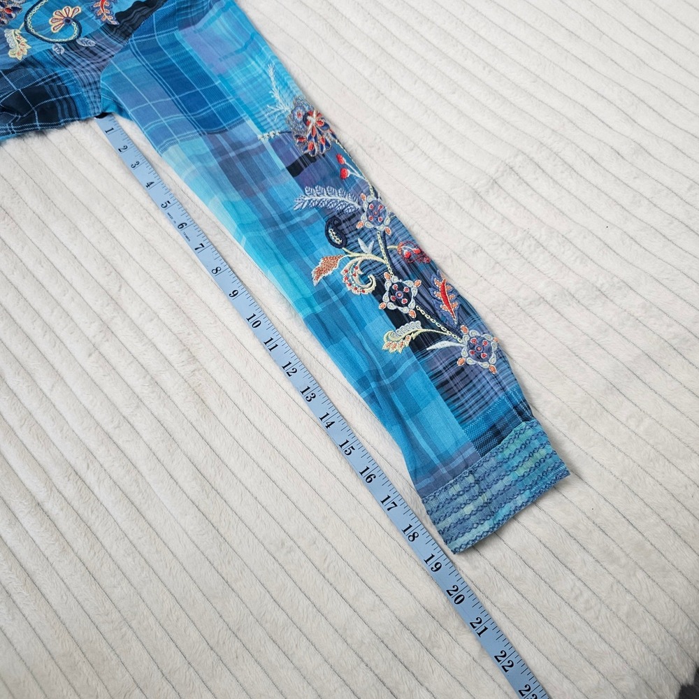 Johnny Was Blue Embroidered Button-Down Shirt - Picture 5 of 13